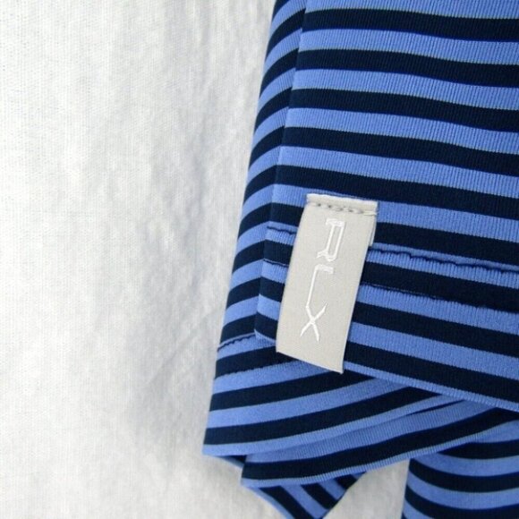 RLX Ralph Lauren Blue Stripe Golf Polo Shirt Wicking Mens Size L CMAA Logo - Picture 5 of 10